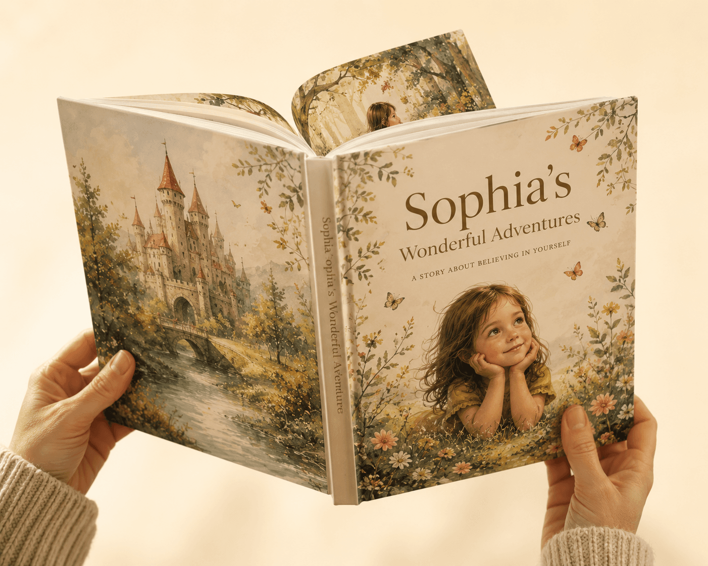 Eltern halten ein fertig gedrucktes personalisiertes Kinderbuch in den Händen